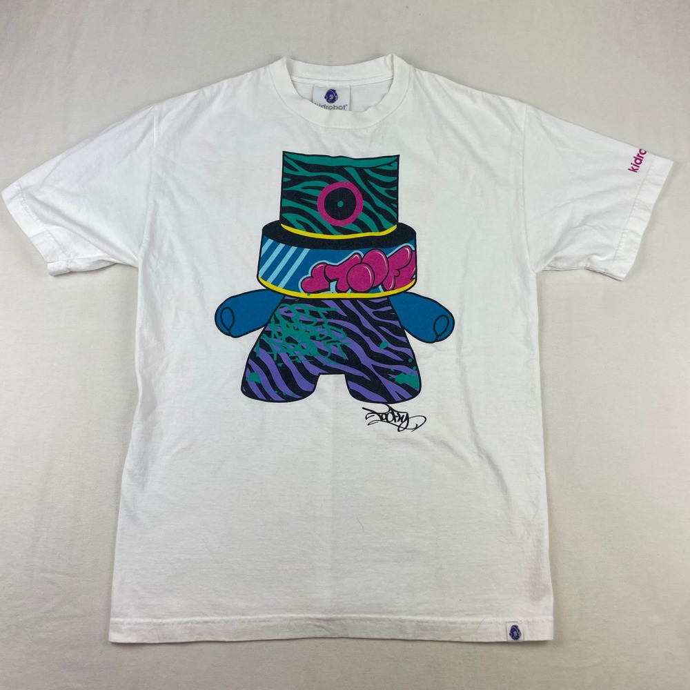Kidrobot Mens White Graphic T-Shirt Medium Streetwear Designer Toy Art Tee
